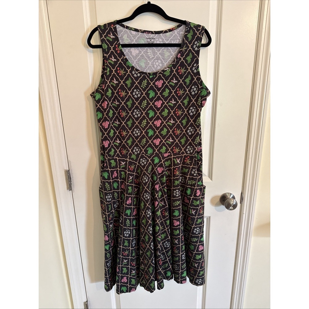 Svaha Dress Womens Poisonous Plants Sleeveless Twirl Midi Dress Size XL Pockets